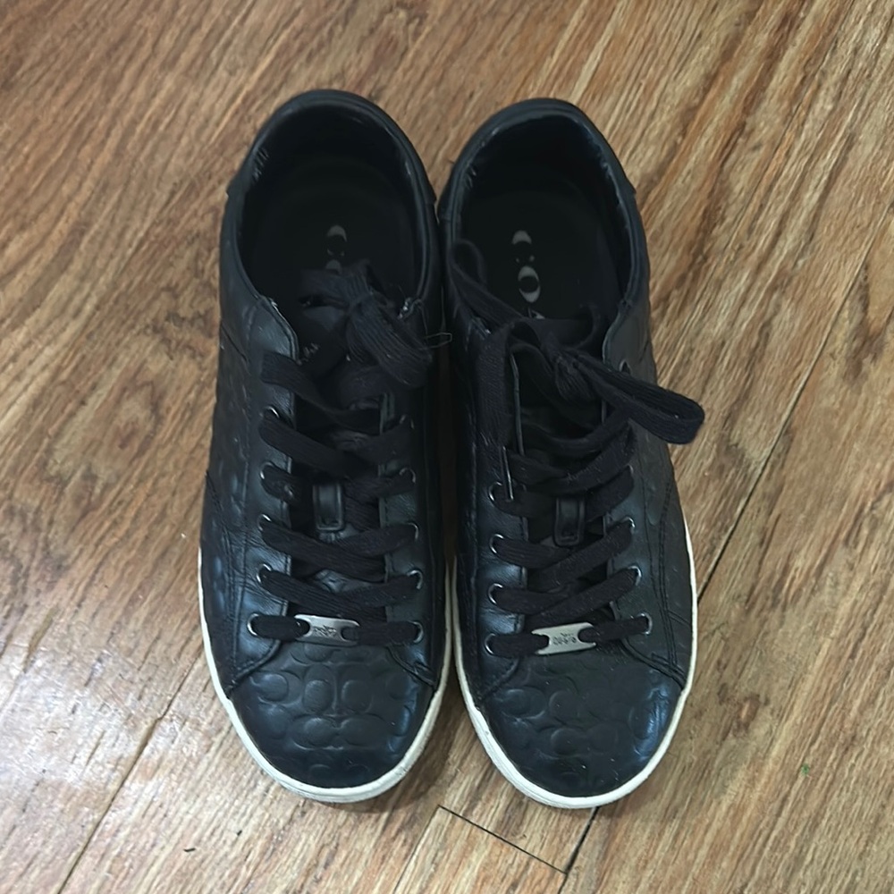 Coach Black Leather Embossed Sneakers with White Sole worn once